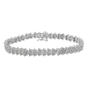 .925 Sterling Silver 1.0 cttw Diamond "Arrow" Shape Tennis Link Bracelet (I-J